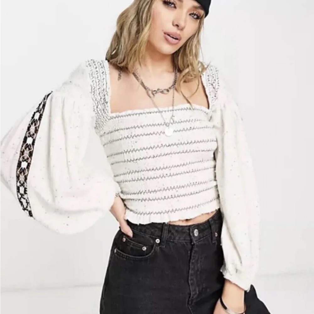 Free People Maggie Embroidered Top Sz S